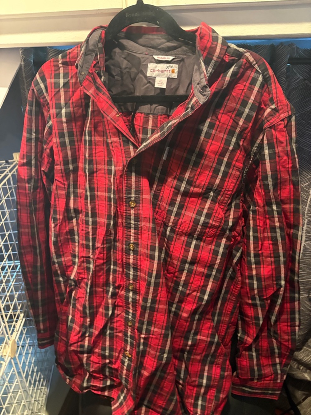 Carhartt Red and Black Plaid Quilted Shirt Jacket